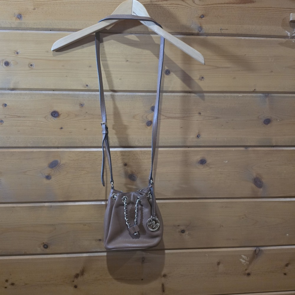 Michael Kors Crossbody Ring Tote Bag Gold Logo Hardware Brown Leather